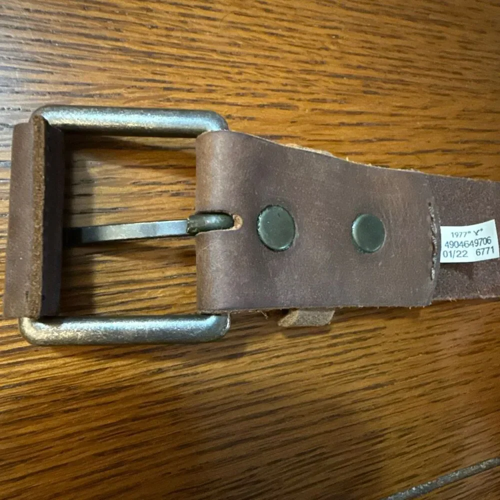 American‎ Eagle Brown Leather Belt Solid Brass Buckle Distressed 35”